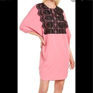 Alton gray bubble gum pink dress with black lace 6